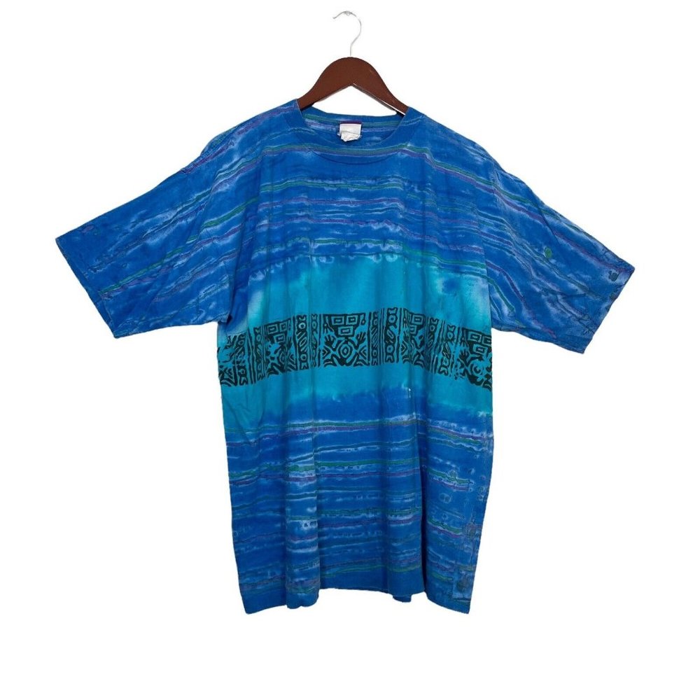 Vintage Pro Spirit Aztec Tie Dye T-Shirt -Single Stitch- Blue- Men’s NO Size
